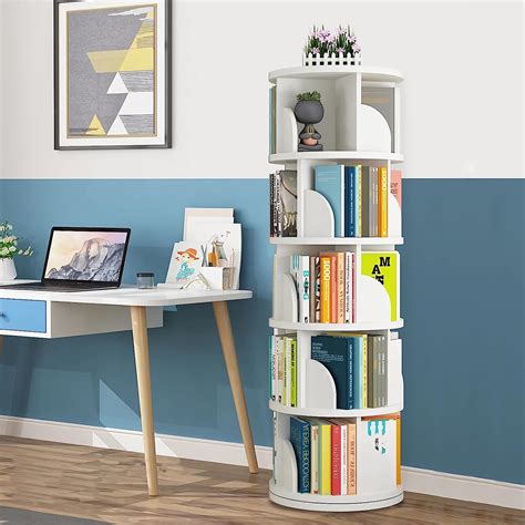 Nisorpa 5 Tier Rotating Bookshelf 360 Revolving Bookcase Rotating