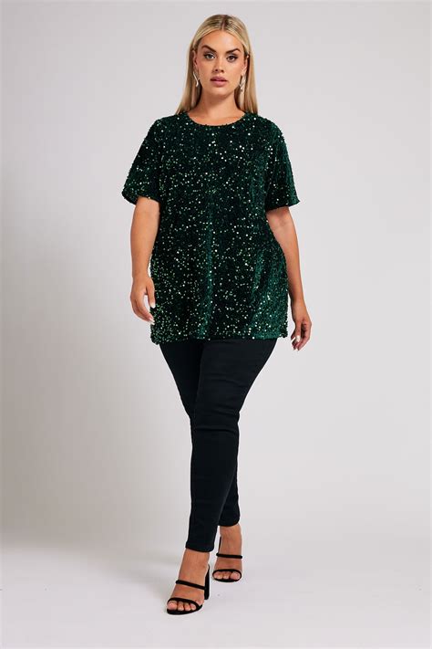 Yours London Plus Size Emerald Green Velvet Sequin Top Yours Clothing