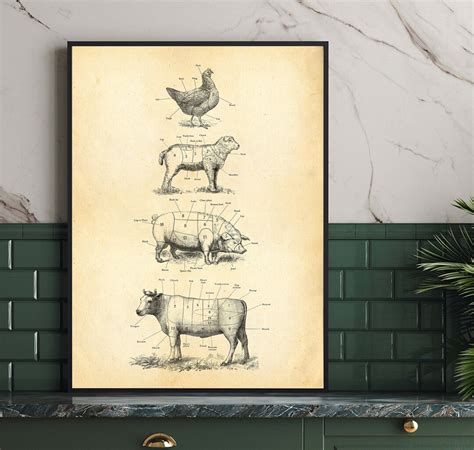 AMERICAN Meat Cuts Chart, Butcher Cuts Print, All Sizes, Vintage ...