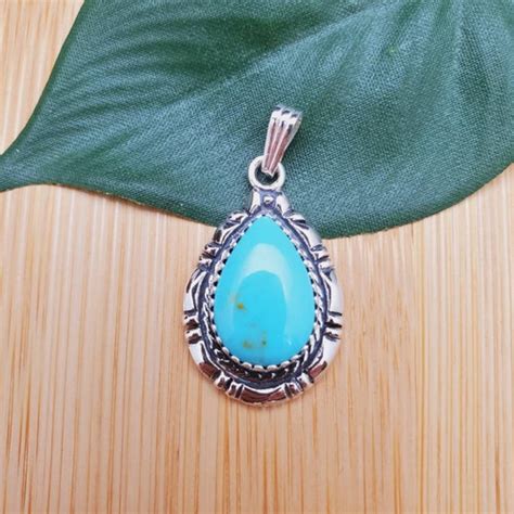 Socute925 Kingman Turquoise Pendant With Sterling Silver Chain Etsy