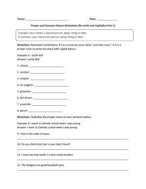 Fillable Online Name Date Proper And Common Nouns Worksheet Re Write