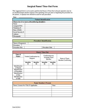 Surgical Pausetime Out Form Blank Fillable Template Fill Out
