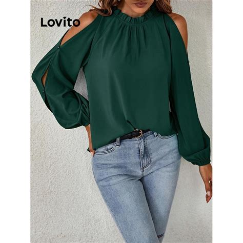 Lovito Women Casual Plain Lettuce Trim Blouse LNL58210 Shopee Philippines