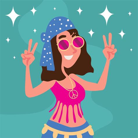 Personaje De Mujer Hippie Vector En Vecteezy