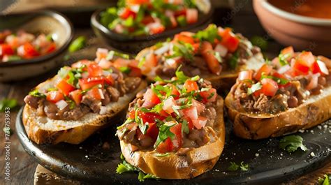 Mexican Molletes Open Faced Sandwiches With Refried Beans Cheese And