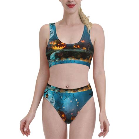 Lukts Women High Waisted Bikini Set Spooky Halloween Swimsuit 2 Piece