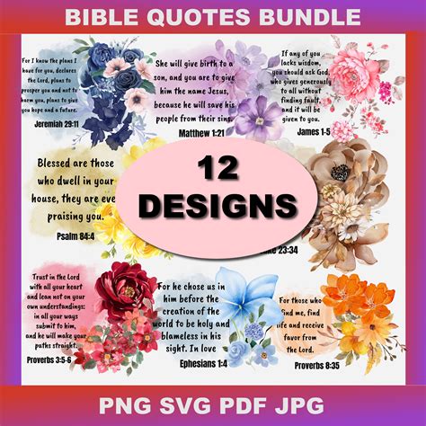 12 Calendar Bible Verse Images, PNG Bible Verse Bundle, Christian ...