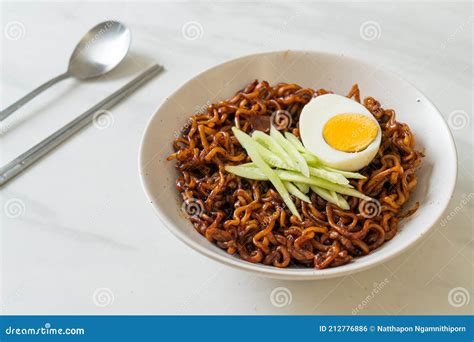 Korean Instant Noodle With Black Bean Sauce Jajangmyeon Or Jjajangmyeon