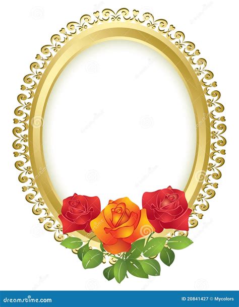 Vector Oval Golden Frame With Roses Stock Vector Illustration Of