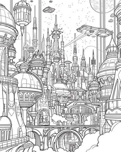 Premium Photo | A drawing of a futuristic city with a lot of buildings ...