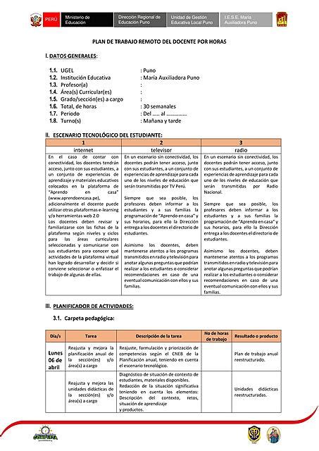 5 PLAN DE TRABAJO REMOTO DOCENTE Materiales Para El Maestro UDocz