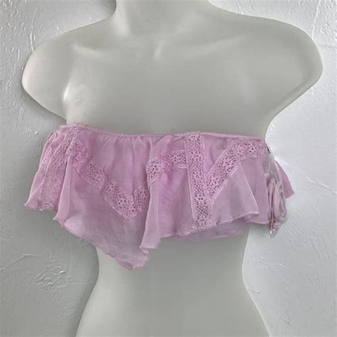Victorias Secret Swim Victorias Secret Bandeau Lilac Cotton Ruffle Bikini Top Size Medium