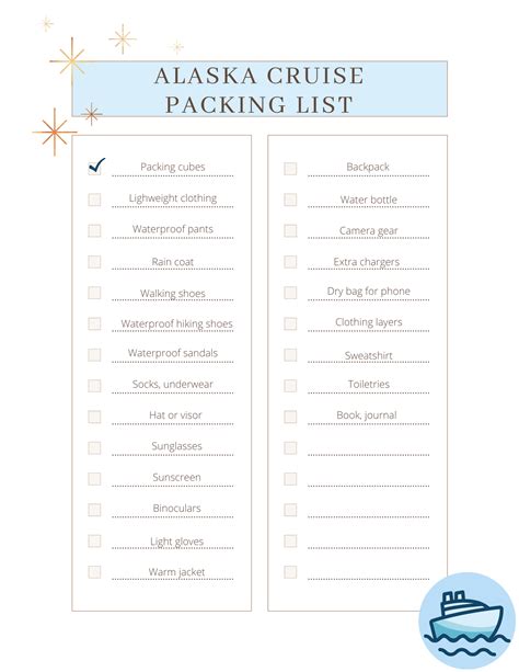 printable alaska packing checklist