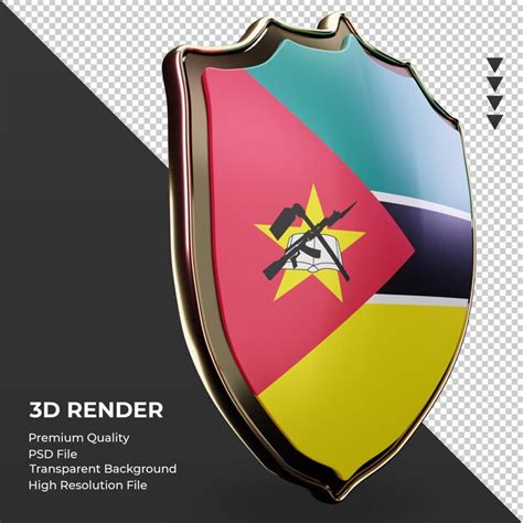 Escudo 3d De La Bandera De Mozambique Que Representa La Vista Izquierda