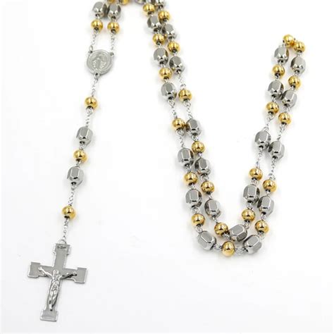 Christian Stainless Steel Ball Virgin Mary Rosary Necklaces Bead Chain