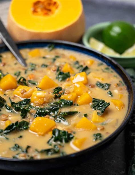 Vegan Butternut Squash Kale Soup With Lentils Vegan Cocotte