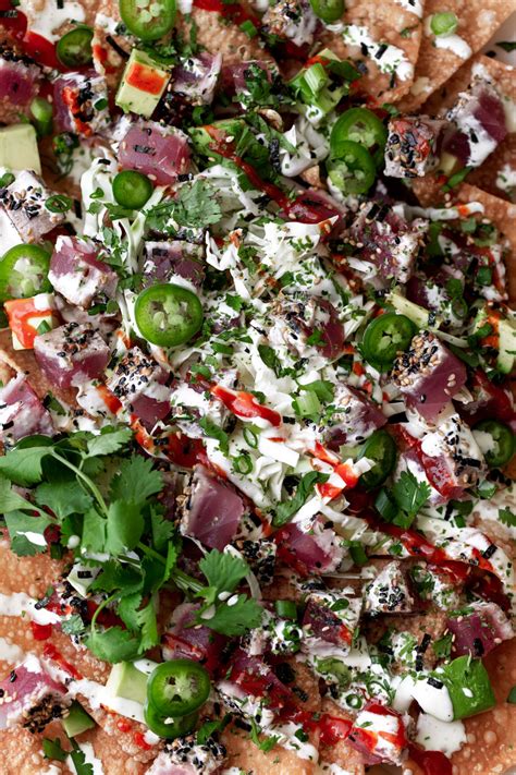 Ahi Tuna Wonton Nachos With Wasabi Mayo — Cooking With Cocktail Rings