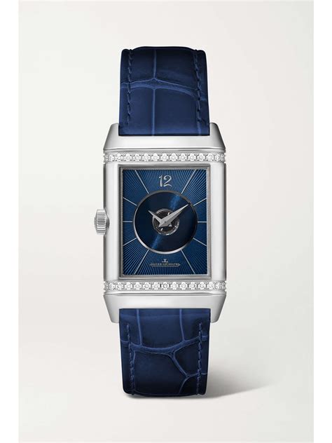 Montre En Acier Inoxydable Et Diamants Bracelet En Alligator Reverso