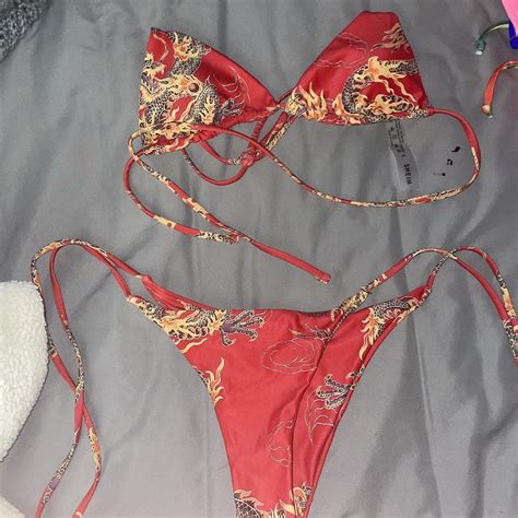 Red Hot Dragon Bikini W Matching Sarong Skirt Depop