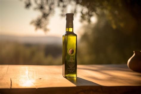 Premium Ai Image A Bottle Of Olive Oil Sits On A Wooden Table In