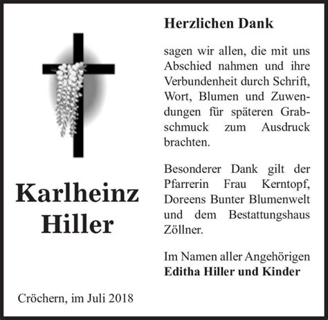 Traueranzeigen Von Karlheinz Hiller Abschied Nehmen De