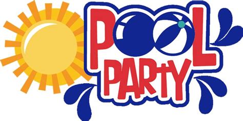 the pool party logo is shown in red, white and blue with an orange sun