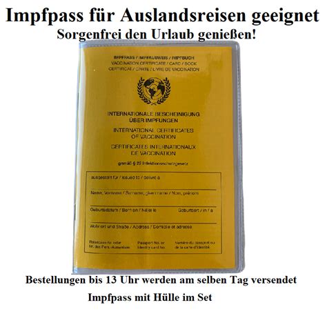 Impfpass International WHO Impfausweis Impfbuch Mit Zusatzseite COVID