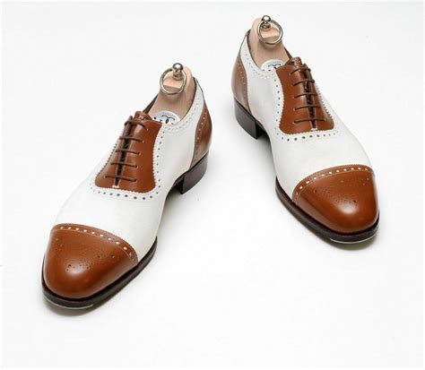 Oxford Two Tone Brown White Brogue Rounded Cap Toe Genuine Leather