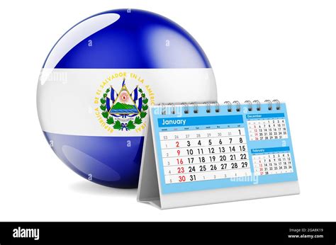 Calendario de escritorio con bandera salvadoreña 3D Representación