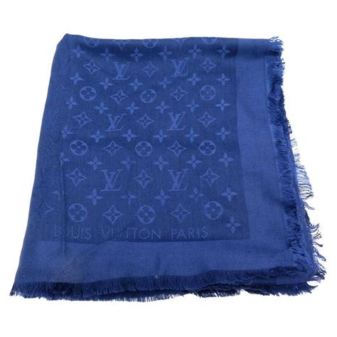 Echarpe Louis Vuitton M Chale Monogram En Soie Et Laine Bleue