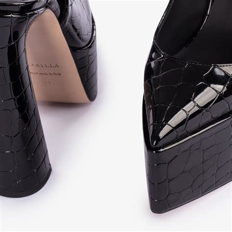 Black Crocodile Print Platform Slingback Le Silla