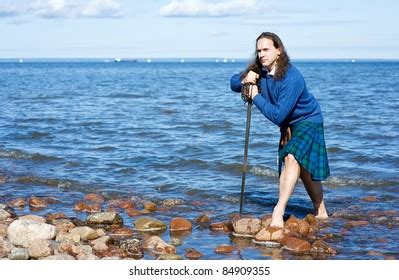 Man Naked Torso Kilt On Sea Stock Photo Shutterstock
