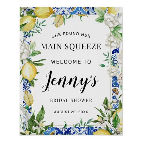 She Found Her Main Squeeze Bridal Shower Welcome Poster Zazzle