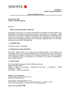 Fillable Online Isda EXHIBIT 1 To ISDA Novation Protocol II Form Of