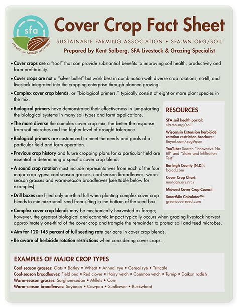 Cover Crop Fact Sheet Sustainable Farming Association