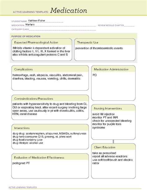 Warfarin Medication Template