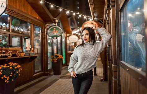 Wallpaper street pretty brunette A Diakov George for mobile and desktop section девушки