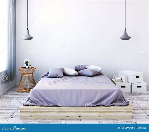 Modern Female Bedroom With Empty Wall Front Stock Illustration