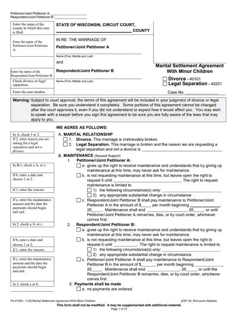 Wisconsin Divorce Marital Settlement Agreement Form [pdf]