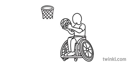 SYM Wheelchair Basketball BW Illustration Twinkl