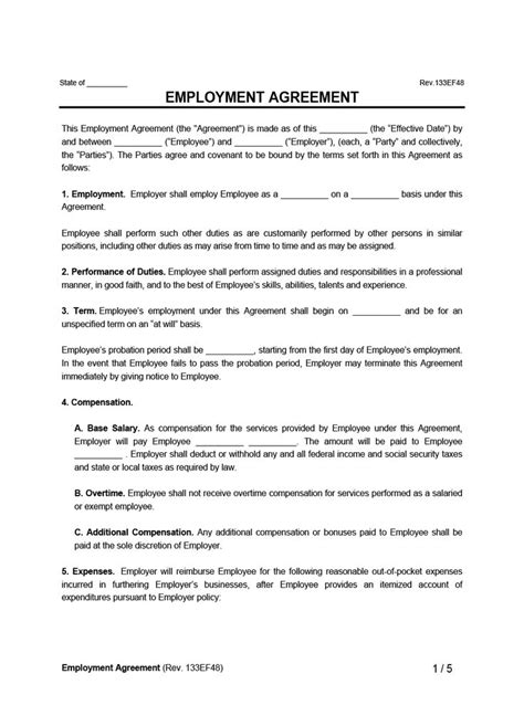 Free Employment Contract Samples Templates