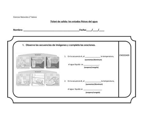 Ticket De Salida Los Estados F Sicos Del Agua Profe Social