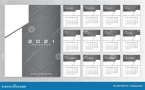 2021 Calendar Template Design In Modern Color Stock Vector