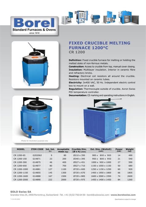 Borel Swiss Fixed Crucible Melting Furnace 1200°c Pdf