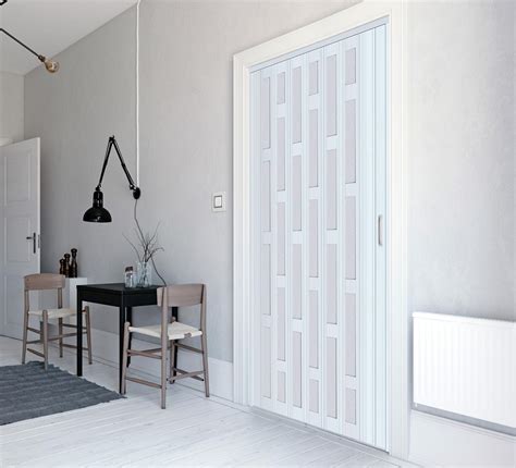 DIYHD 48X96in White Accordion Door with Frosted Acrylic Glass,PVC