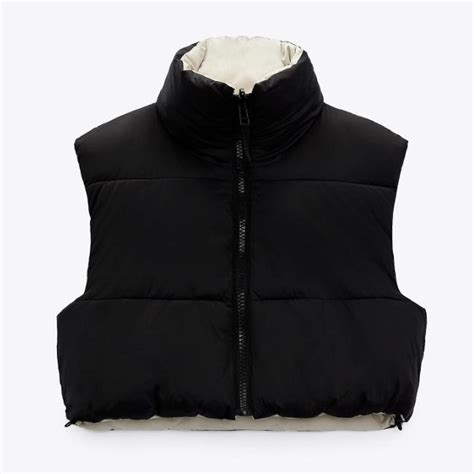 Zara Reversible Black And Nude Puffer Gilet Body Depop