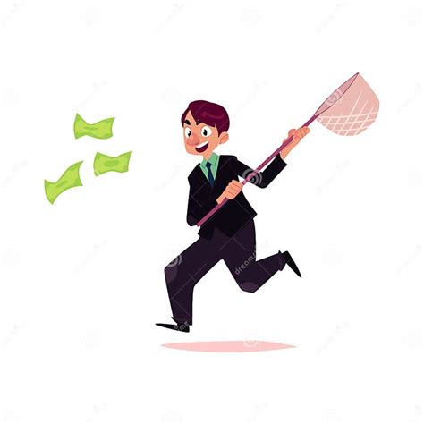 Vector Flat Office Worker Man Running For Money Stock Vector