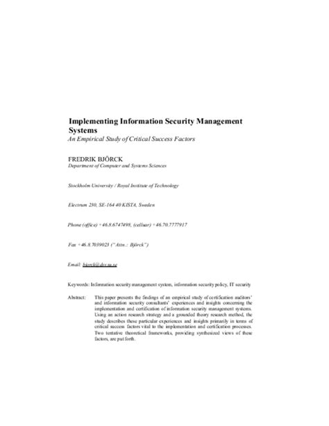 Pdf Implementing Information Security Management Systems