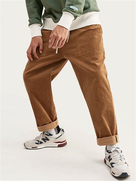 Mens Corduroy Solid Color Drawstring Big Pocket Casual Pants Corduroy