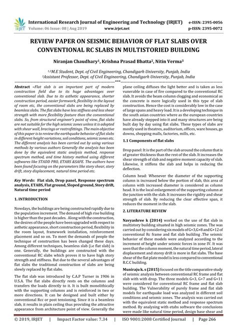 Irjet Review Paper On Seismic Behavior Of Flat Slabs Over Conventional Rc Slabs In Multistoried